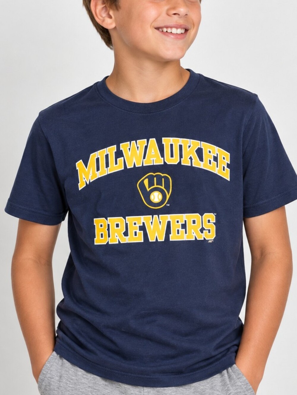 MLB Genuine Merchandise Milwaukee Brewers Graphic Tee Cotton Shirt Youth XL Navy